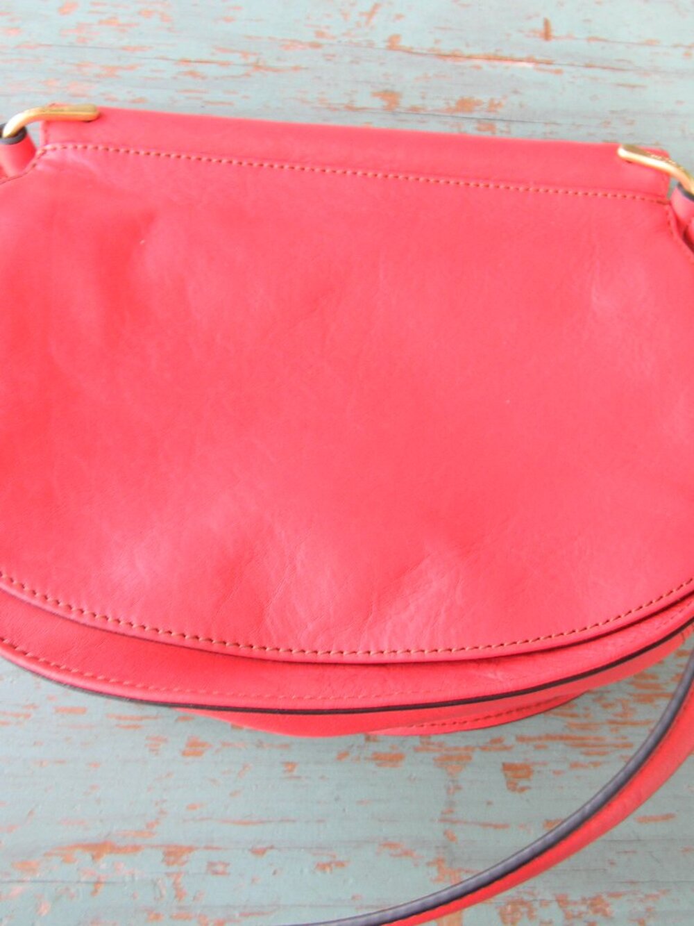 Vera Bradley RED Leather Side saddle  MESSENGER Crossbody Bag Purse